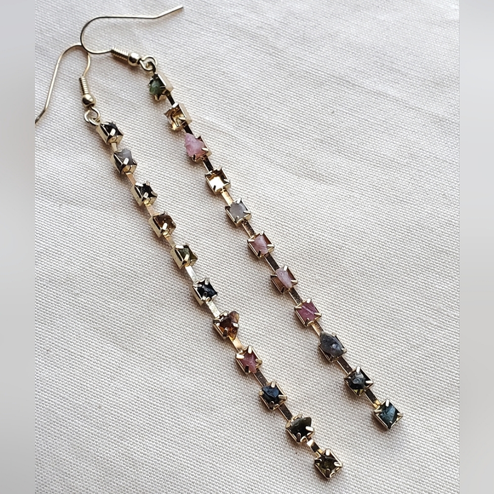Long Dangling Stone Chip Earrings